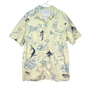 Columbia PFG Mens Fishing Swordfish Marlin Button Up‎ Vented Shirt Size L Yellow
